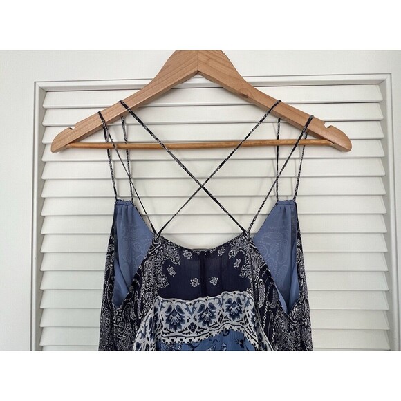 Lucky Brand Layla Scarf Dress Womens Small Blue Floral Strappy Flowy Sheer Boho - Picture 10 of 14